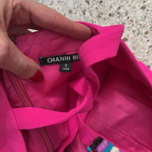Gianni Bini hot pink mini dress 2 beaded multicolor stones - Picture 2 of 8